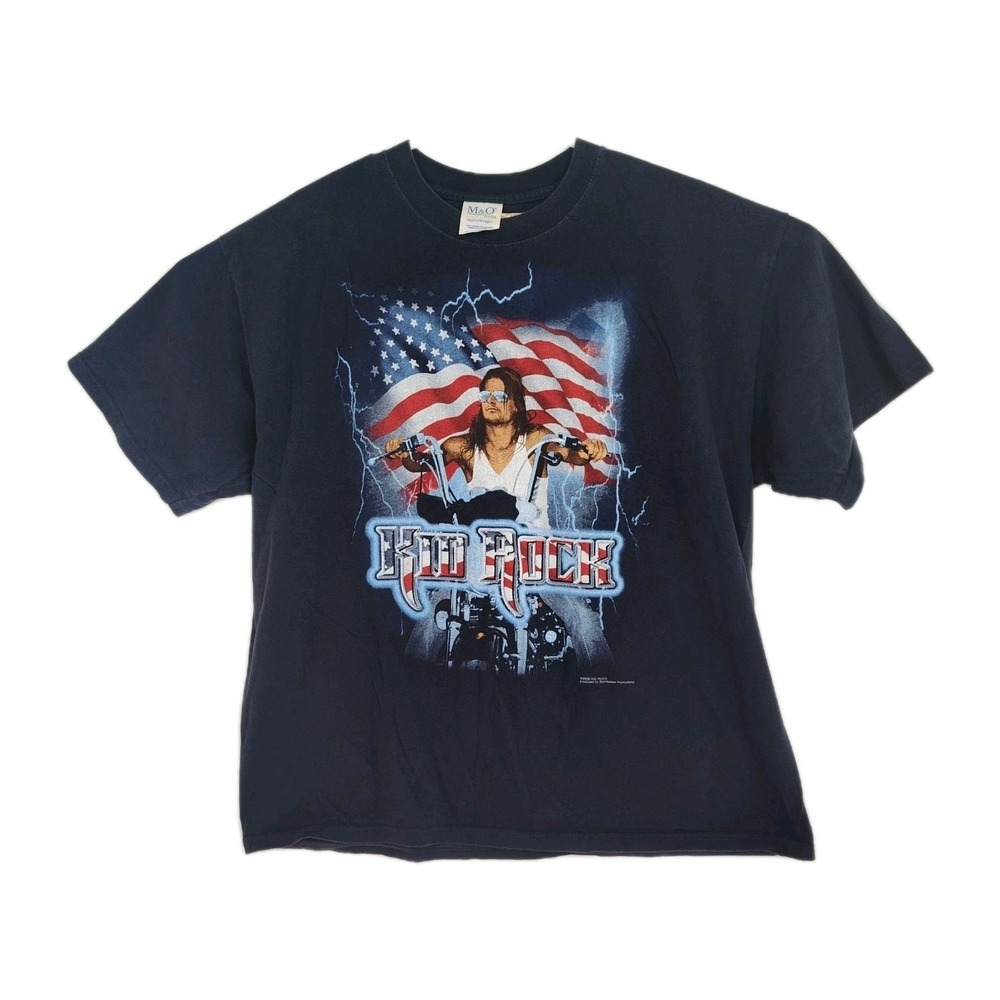 M&O Knits Kid Rock T-shirt Men's Size XL Navy Blue Graphic Print Front & Back
